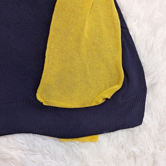 Wool Blend Cutout Color Block Deconstructed Sweater Blue and Yellow Small - Picture 8 of 14